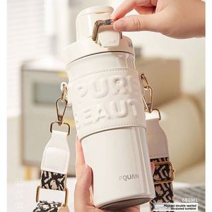 Gourde isotherme portable tendance pour filles, en acier inoxydable 316, style Ins, grande capacité, avec double sangle d'épaule - Product Image 3