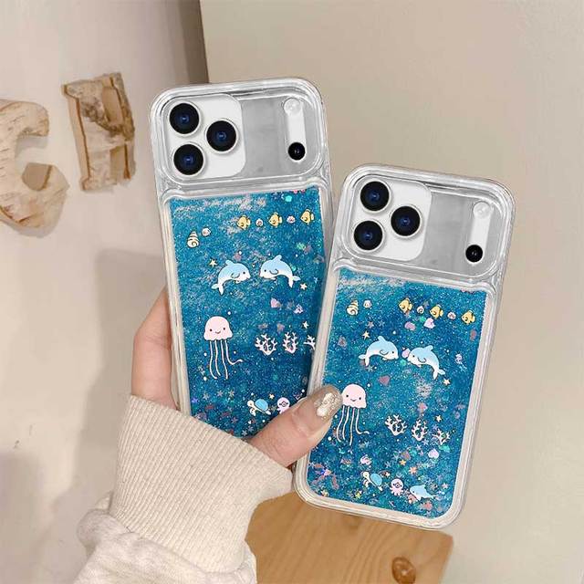 Quicksand Liquid Soft TPU Case for IPhone 17 Air 16 Pro Max 15 14 Plus 13 12 Mini 11 X XS XR 6 7 8 16E 17E Bling Sea World Cover