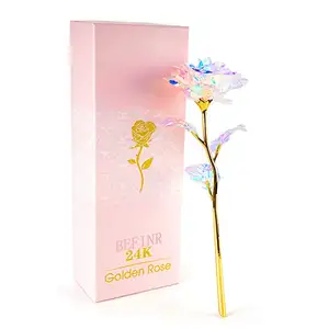  Rosas laminadas douradas 24k, presentes de rosas, flores artificiais com caixa de presente para o dia dos namorados, aniversário, natal