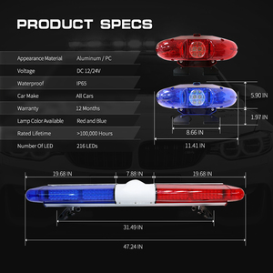 Nouvelle barre lumineuse <span class=keywords><strong>LED</strong></span> pour ambulance, DC12V, IP65, étanche, feux de signalisation latéraux de toit d'urgence avec klaxon et sirène - Product Image 4