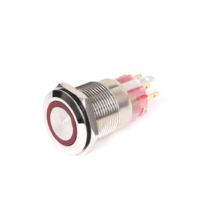 19mm Metal Basmalı Düğme Anahtarı 5 Pinli Anlık Suya Dayanıklı IP67 LED Aydınlatmalı Pirinç Gövde Düz Yuvarlak Başlık - Product Image 1