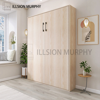 Cama Murphy Invisible que Ahorra Espacio, Cama Plegable de Pared de Dos Niveles con Estructura de Acero y Sofá para Dormitorio