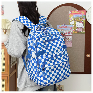 Mochila de viaje ligera de diseño simple con patrón de cuadrícula, capacidad L, para estudiantes, para uso diario. - Product Image 5