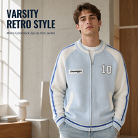 Cardigan décontracté d'hiver personnalisé ODM avec logo frontal, motif jacquard, veste de course vintage, pull en tricot pour homme