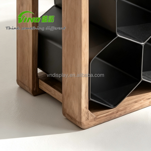 Modern Hexagonal Wooden & Metal Countertop Wine Product Display, Multi-Bottle Home & Bar Wine Storage Rack - Product Image 5
