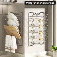 Support de couvercles de cuisine antirouille avec cadre en fil métallique à cinq niveaux et installation sans perçage pour zone de cuisson d'appartement