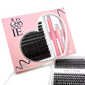 Abonnie Diy Eyelash <b>Extension</b> Kit Fluffy Mink <b>Lash</b> <b>Cluster</b> Black Cotton Stalk Curly Thick Import Fibers 30P40P50P80P - Product Image 1