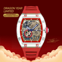 DK&YT Luxus Transparentes Gehäuse Drachen-Design Automatische Mechanische Uhr 3ATM Wasserdicht Leuchtend