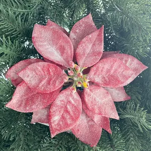 NavidadChristmas Decoration fornitori Snow Red Velvet Poinsettia Stem Christmas Decor