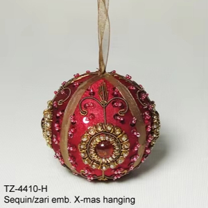 Beautiful Handmade Golden Zari Embroidery With Beaded Ball Shape Design Christmas <b>Tree</b> Hanging Ornament in Best Price - Product Image 1