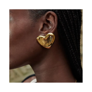 Eresi ต่างหูสแตนเลสชุบทองสำหรับผู้หญิงขนาดใหญ่รูปหัวใจแฟนซีป้องกันกันน้ำไข่มุก - Product Image 1