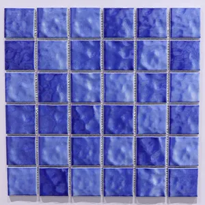 Cina Foshan harga grosir 30x30 cm keramik biru mosaik ubin mengkilap untuk kolam renang lantai porselen