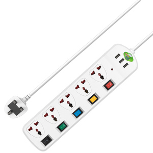 Tira de alimentación USB blanca, interruptor independiente de 5 vías, cable de extensión de enchufes universales de sobremesa, fabricante - Product Image 1