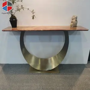 Wholesale natural rosa tea marble console tables with GOLD SS moon base