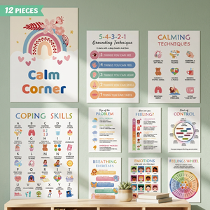 Affiche de santé mentale pour la maternelle : coin paisible, inspiration, décoration, tableau des sentiments des enfants, imprimé offset sur papier - Product Image 4