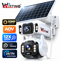 Caméra de sécurité solaire Wistino 4G LTE à double objectif, extérieure, 10MP, vision nocturne couleur, IP66, étanche, alimentée par énergie solaire, caméra AOV