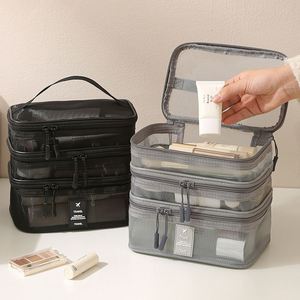 Bolsas de maquillaje de malla, bolsa organizadora de maquillaje portátil para viajes, para artículos de tocador y brochas - Product Image 2
