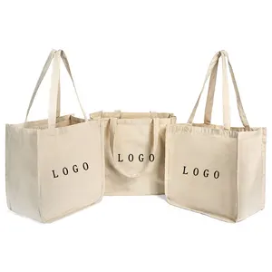 Tote bag shopping in tela di cotone naturale ecologico con stampa logo personalizzata in bianco di alta qualità con tasca