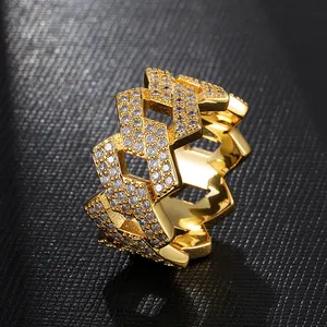 Bague chaîne en laiton glacé pour hommes, bijoux Hip Hop, tendance, style cubain, nouvelle collection 2020