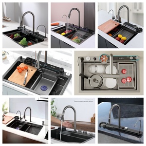 Ensemble complet d'éviers de <span class=keywords><strong>cuisine</strong></span> cascade en acier inoxydable, grand bol simple avec égouttoir à vaisselle <span class=keywords><strong>sous</strong></span> les éviers - Product Image 5