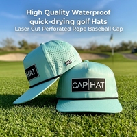 Casquette de baseball perforée à 5 panneaux avec logo personnalisé de haute qualité, découpée au laser, imperméable et respirante, avec cordon réglable pour golfeurs