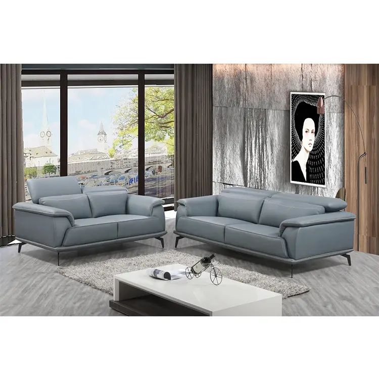 2022 sıcak satış modern tarzı lüks kesit hakiki deri mobilya salon kanepe oturma odası seti ile yüksek metal bacak