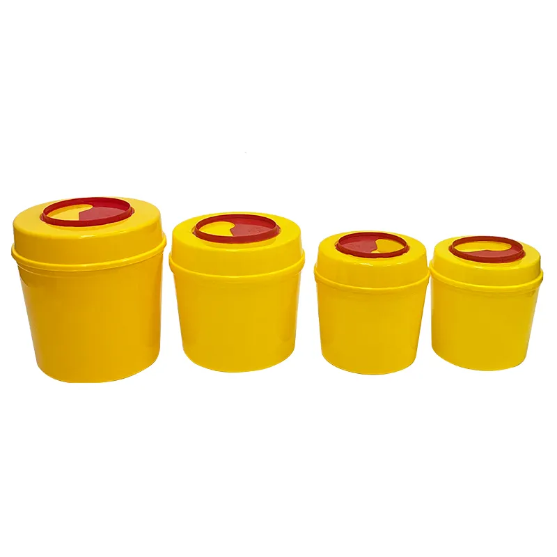 علبة مستديرة دائرية صفراء لتعبئة النفايات الطبية تستخدم لمرة واحدة علبة لإعداد الإبر والمحقن تستخدم لأغراض الطبية علبة بلاستيكية للحواف
