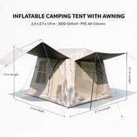 Support de colonne en PVC robuste, auvent double aile en Oxford 300D noir enduit, installation rapide, tente gonflable de luxe pour glamping
