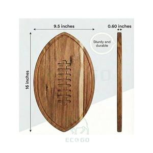 ECO GO Football <b>Shaped</b> Acacia Wood Cutting Board Charcuterie Tray 100% Eco-Friendly Serving Platter for Super Bowl Parties - Product Image 2