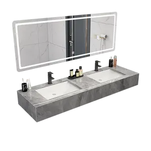 Lanjia AYZS015 48 52 56 60 64 68 72 pollici double modern vanity bagno specchio cabinet stone top lavabo integrato bagno vanitie