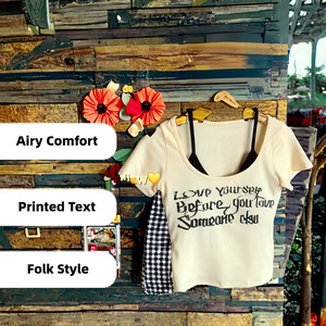 Conjunto de Dos Piezas de Top Corto Tipo Camisola sin Mangas con Cuello Redondo y Estampado de Letras, Tejido de Algodón Transpirable, Estilo Indie Folk para Mujer, 160g - Product Image 2