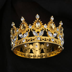 Barokke koningin ronde kroon barokke tiara's en kroon voor vrouwen meisje prinses kroonaccessoires voor kerstbruiloft prom - Product Image 5