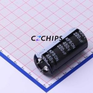 Condensateur électrolytique en aluminium à encliquetage KN221M45025*50A, composant traversant (THT), D25xL50mm 220uF 20% 450V 10mm - Product Image 1