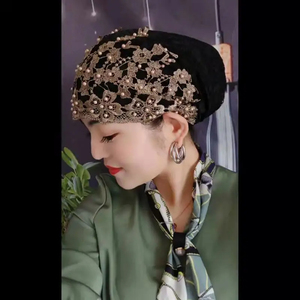 Gorro Xinjiang de color sólido con diadema y pañuelo, diseño moderno, precio al por mayor, estilo retro musulmán, bordado. - Product Image 6