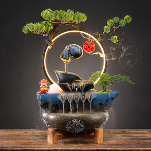 Rueda de Agua Decorativa Creativa de Cerámica Pintada a Mano con Agua Corriente y Peces de la Suerte para Adornos, Bomba de Agua Circulante para el Hogar - Product Image 1