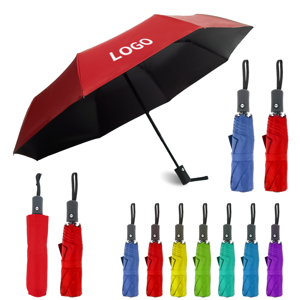 Promocional Full Automatic open close 3 Folding Polyester Pongee Travel windproof guarda-chuva Para Presente Com Logotipo Vintage