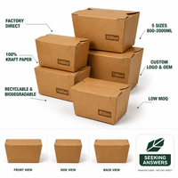 Caja de Almuerzo Desechable de Papel Kraft, Envase de Alimentos para Llevar, Pollo Frito, Ensalada, Biodegradable, Ecológico, Cajas para Llevar de 800 ml