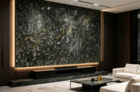 Dalle de marbre vert noir de luxe, dalle de pierre vert foncé avec veine dorée pour mur de villa, fond de cuisine, îlot de cuisine, comptoir