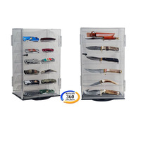 Custom Make Retail Store Tischplatte Rotierende klare Messer Acryl Vitrine mit LED-Leuchten