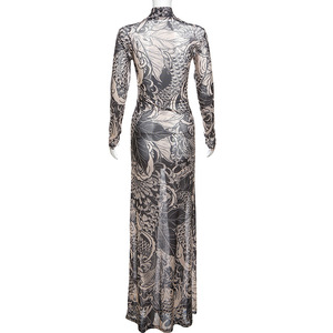 30% <span class=keywords><strong>de</strong></span> Descuento en Vestido Maxi <span class=keywords><strong>de</strong></span> Malla Estampada para Mujer, Manga Larga, Ajustado, Estilo Urbano, para <span class=keywords><strong>Fiesta</strong></span>, Vestido Largo Transparente para Venta al por Mayor - Product Image 6