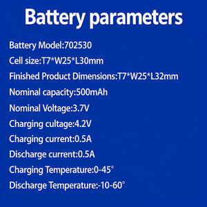 Batterie rechargeable au lithium polymère 500mAh 702530 pour produits électroniques, casque Bluetooth - Product Image 4