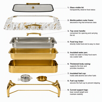 KUNTAI Réchaud de buffet rectangulaire de luxe en bois et acier inoxydable martelé, alimenté à l'alcool, 9L, hydraulique, A++ Énergie 24