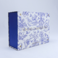 Boîte cadeau rigide personnalisée en toile bleue avec impression dorée, matériaux recyclés, emballage mat de luxe pour parfums, cosmétiques haut de gamme