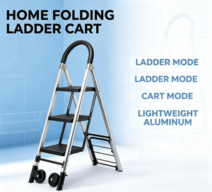 Échelle pliante en aluminium à 3 <span class=keywords><strong>marches</strong></span> avec roues, <span class=keywords><strong>escabeau</strong></span>-chariot <span class=keywords><strong>2</strong></span>-en-1 pour la maison, la cuisine, le jardin et les projets de bricolage - Product Image 2