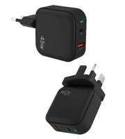 Chargeur GaN 45W Type C+USB a Double Port PD QC Charge Rapide Adaptateur Mural Prise EU UK Chargeur de Voyage pour Téléphone Tablette Ordinateur Portable