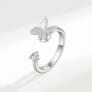 Dainty Rotating Butterfly <b>Open</b> <b>Rings</b> Micro Pave Zircon Copper Gold Plated anxiety Jewelry Wholesale For Women - Product Image 6