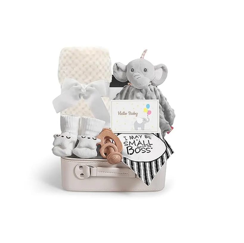 2024 Set hadiah bayi unik selimut baru lahir dengan kaus kaki Mainan & kartu ucapan kustom grosir hadiah Baby Shower untuk pasangan pernikahan