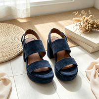 Nouvelles sandales compensées bleu foncé pour femme, antidérapantes, à bout ouvert, double bride à boucle, imperméables, légères, pour l'été, chaussures quotidiennes élégantes