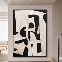 Peinture à l'Huile Minimaliste Luxe Abstraite Moderne Personnalisée Décoration Murale Toile Peinte à la Main Noire et Blanche QZX
