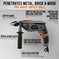 Outils électriques portatifs KSEIBI 900W, perceuse à percussion légère 13 mm, mandrin à clé, boîte de vitesses en métal, vitesse variable pour métal et bois, 220V